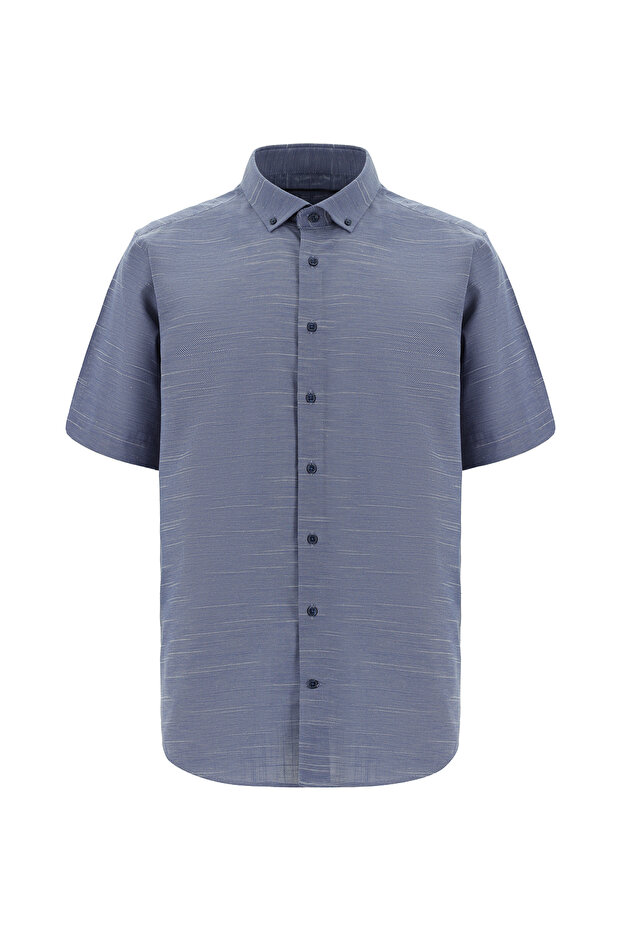 Patterned Cotton Sports Shirt - Short Sleeve, Regular Fit