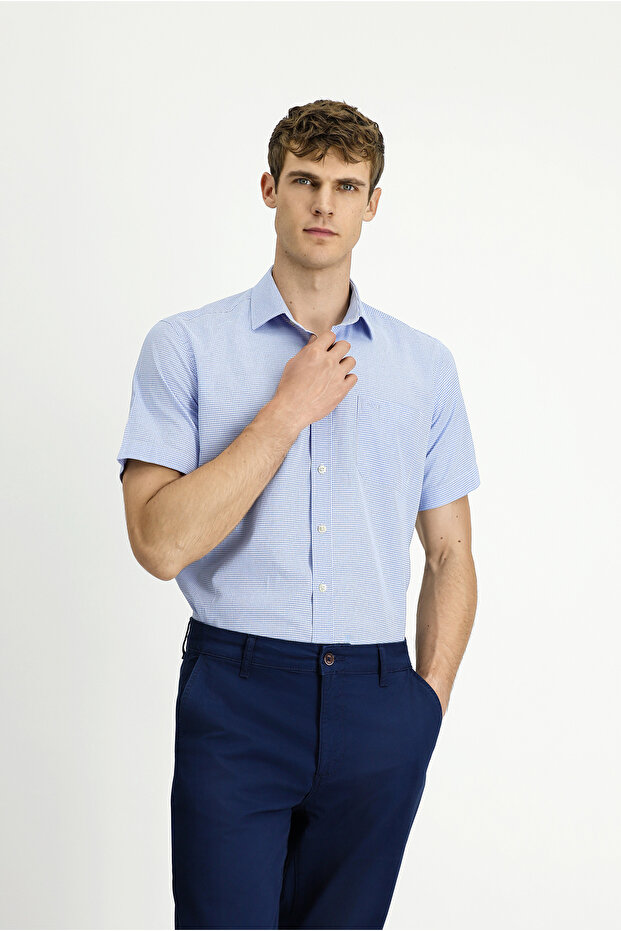 Short Sleeve Regular Fit Plaid Cotton Shirt