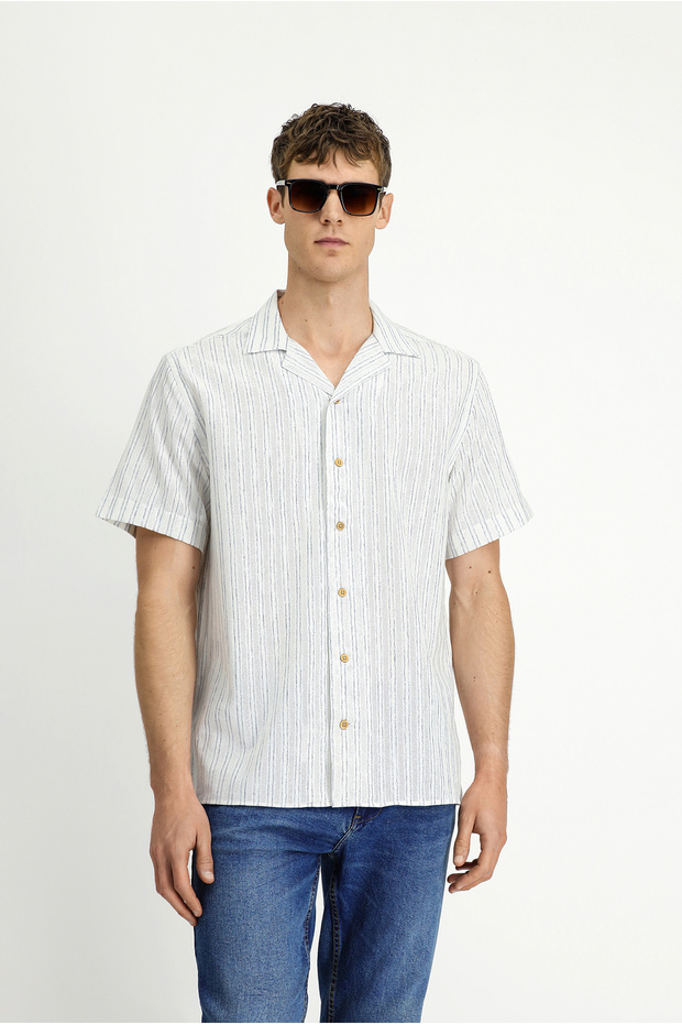 Short Sleeve Regular Fit Cotton Sports Striped Shirt
