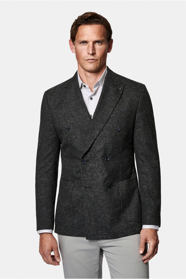 سترة 7 Drop Slim Fit ذات تصميم ضيق وياقة مدببة عادية من الكتان مزدوجة الصدر
