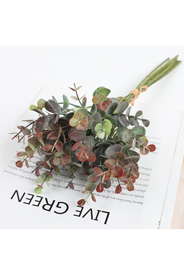 Orange 6 Branch 36 Heads Eucalyptus Leaf Artificial Plants Bouquet For Living Room Decoration Bride