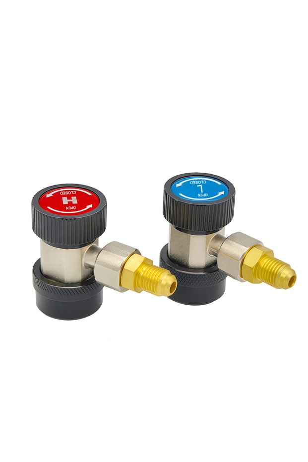 SET 2 Freon R134a Cylinder Adapter Gas Injector Adjustable Low Connector Voltage Quick Release Hose