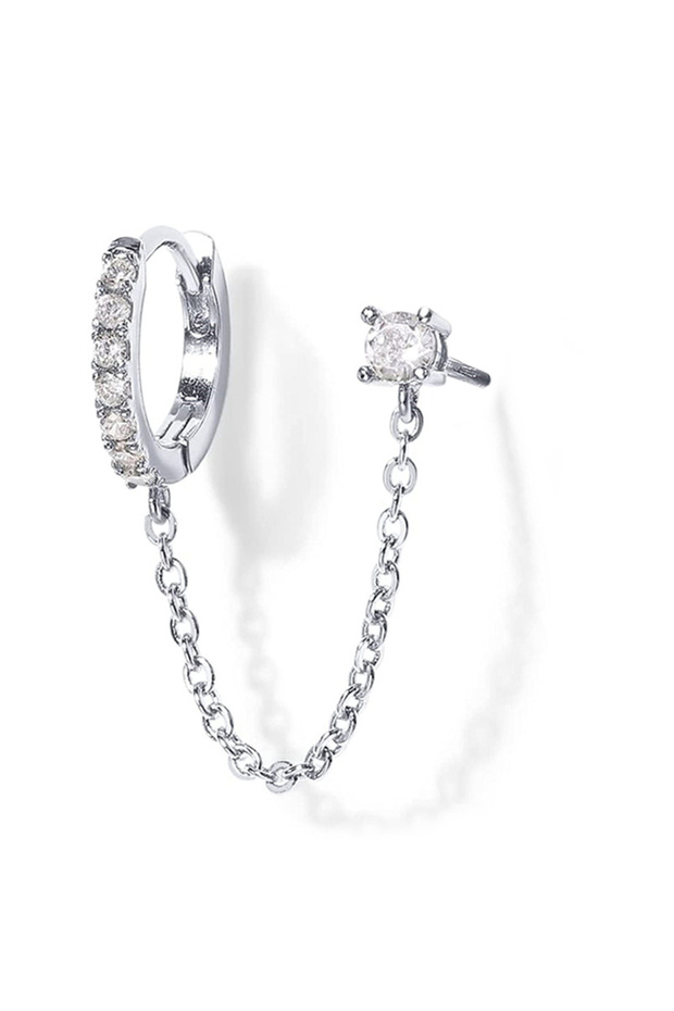 E3256 Huitan 1PC Tassel Chain Earrings for Women Cubic Zircon Ear Stud Hoop Two Hole Earrings Statem