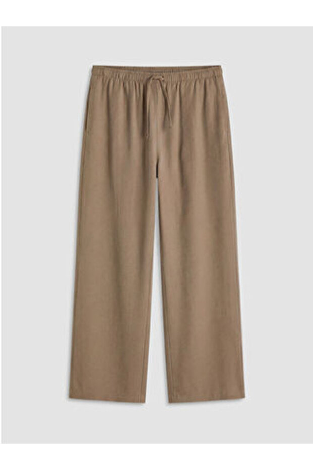 Brown Elastic Waist Modal Blend Women's Trousers