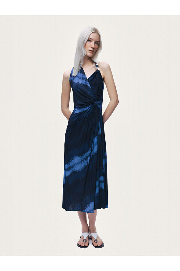 Batik Desenli Midi Elbise