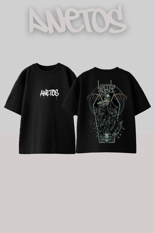 Lamb of 5 Design Back Printed Cotton Black Oversize T-Shirt