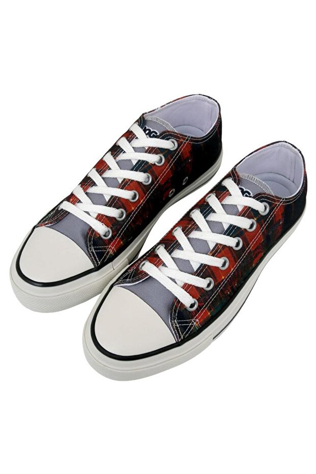 Men's vegan black sneakers - japanese skull design