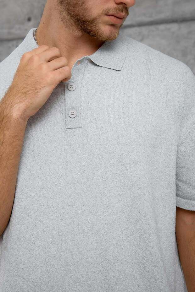 Gray Dp Collar Button Polo Tshirt - 3