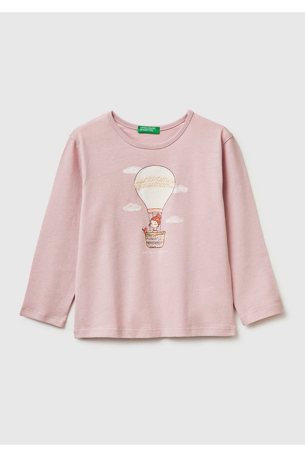 Girl's dusty rose printed long sleeve crew neck t-shirt