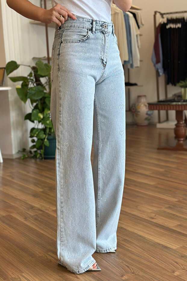 Light Blue High Waist Stoned Jean