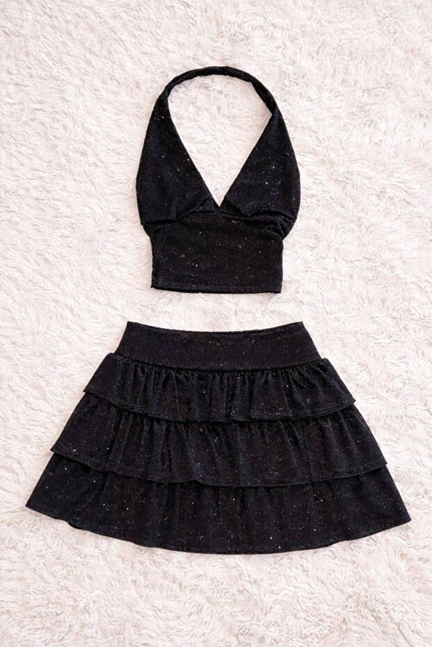 Ashley Sim Detailed Shorts Skirt Blouse Set