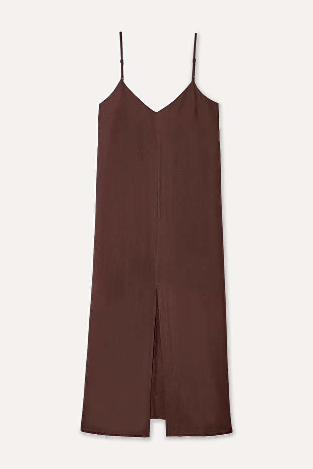 Women's Brown A-Form Sleeveless Linen Long Dress