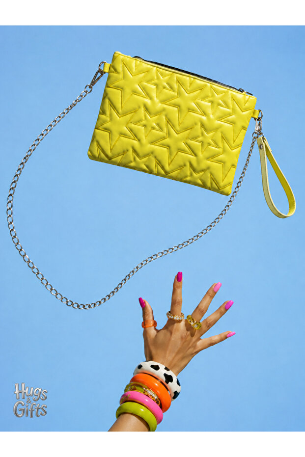 Lemon Yellow Star Quilted Clutch Bag 🍋