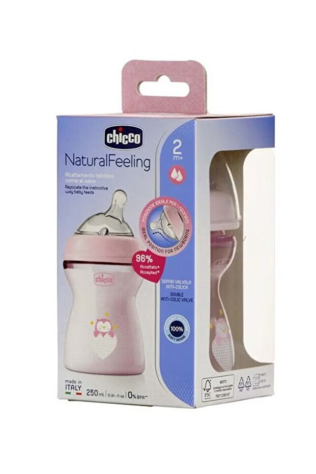 Natural Feeling Feeding Bottle (250ml, Slow Flow, 2M+) (Pink) Silicone BPA free Anti Colic