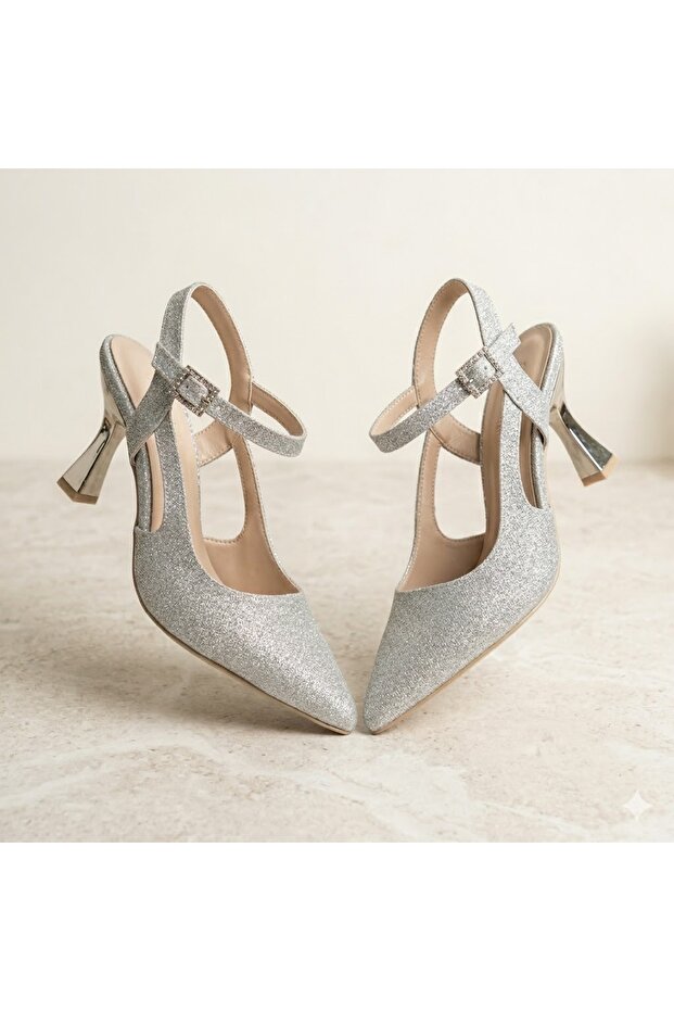 (Öz Maçan) Women's Closed Toe Heeled Shoes Silver