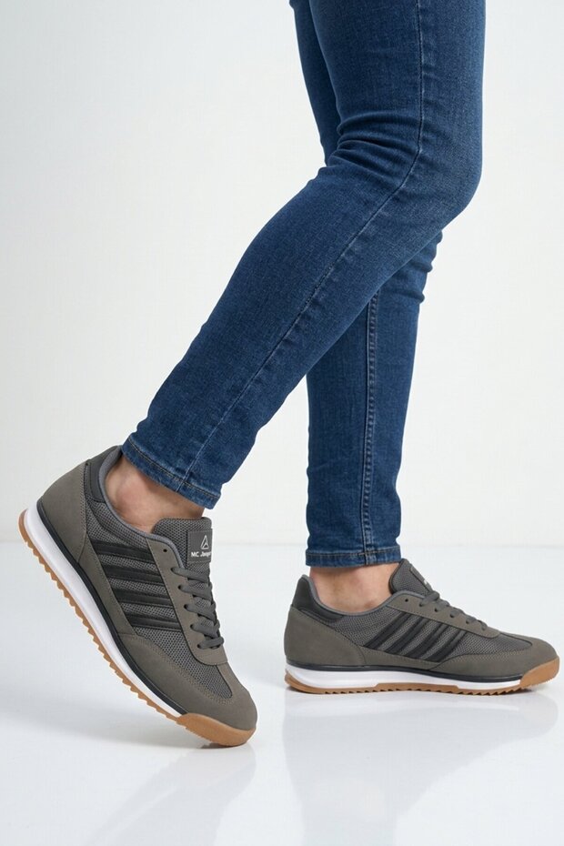Smoked White Lace-Up Non-Slip Men's Sports Shoes 2377 m