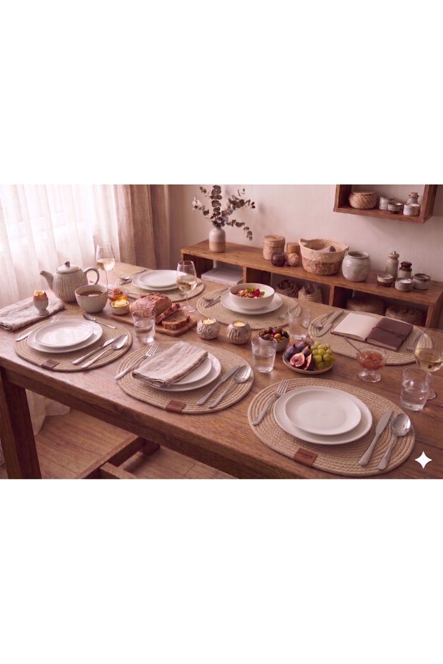 6 Pieces Beige Oval Jute Placemats / American Service Lux Presentation Plate Mats