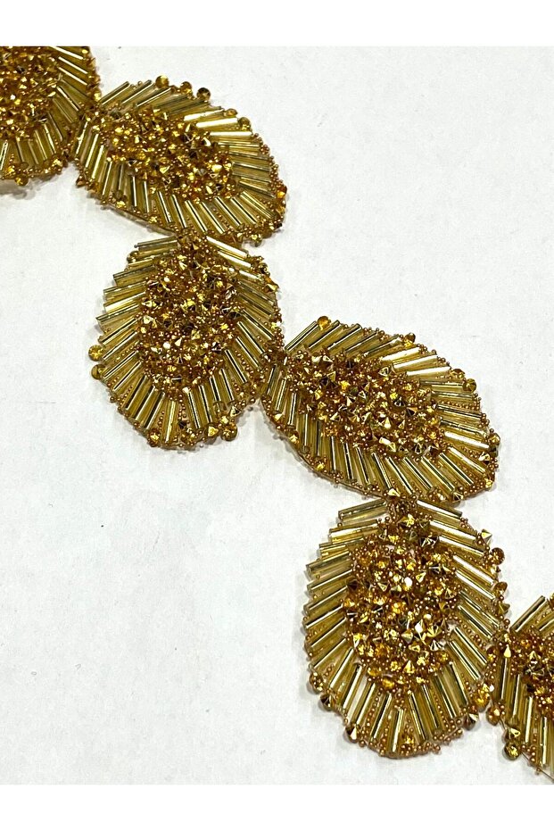 Pipe Bead and Cut Stone Strip / Iron-On Transfer Strip / 50 cm / At120 Gold
