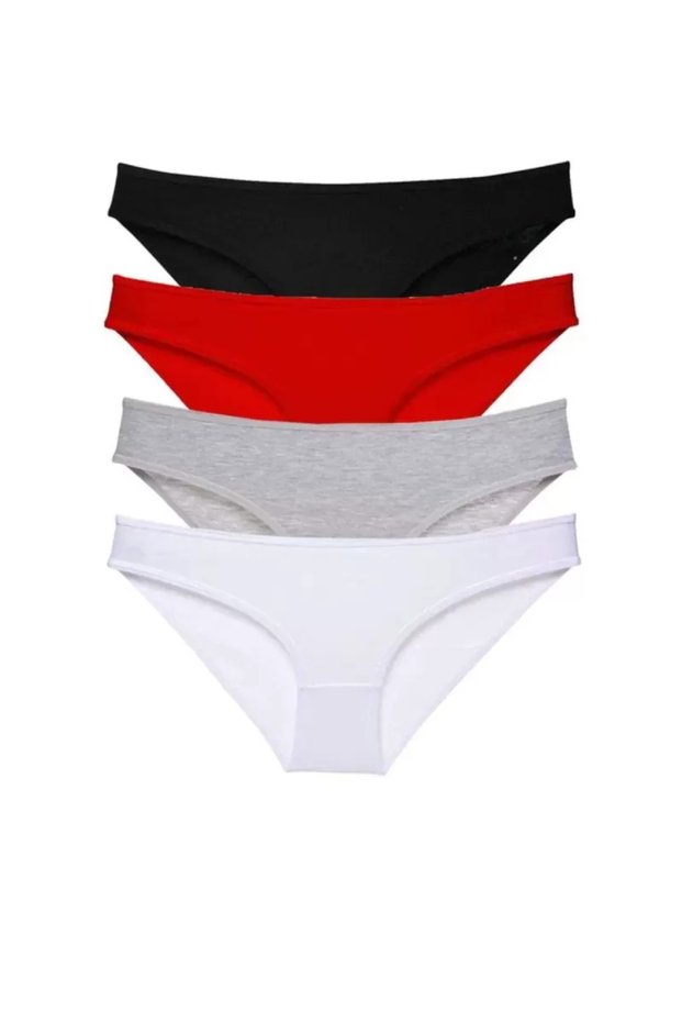 4 Pieces Super Eco Set Lycra Women's Slip Panties Black Red Gray White