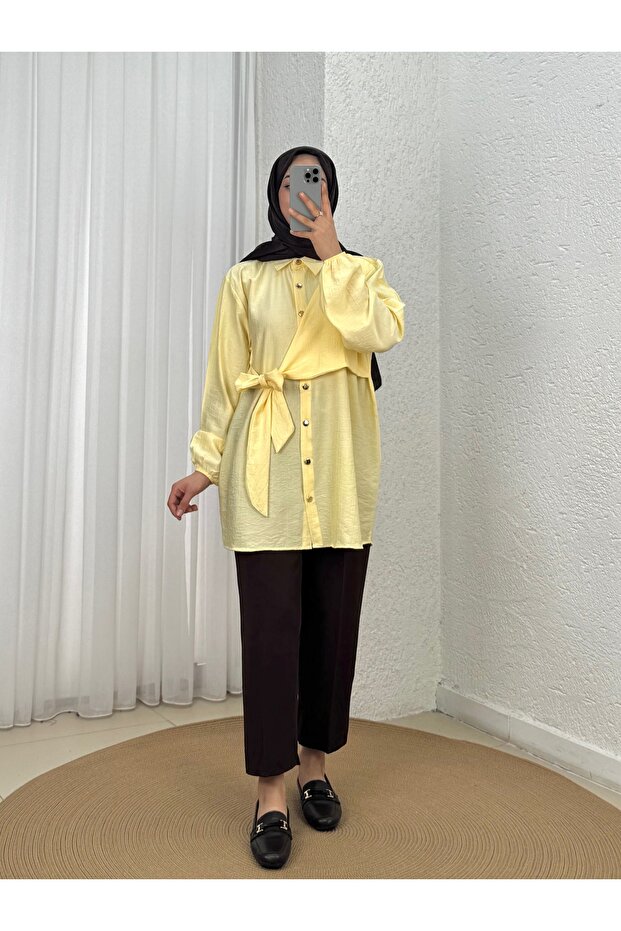 Salkım Side-Tie Strawberry Shirt-Na848 Yellow