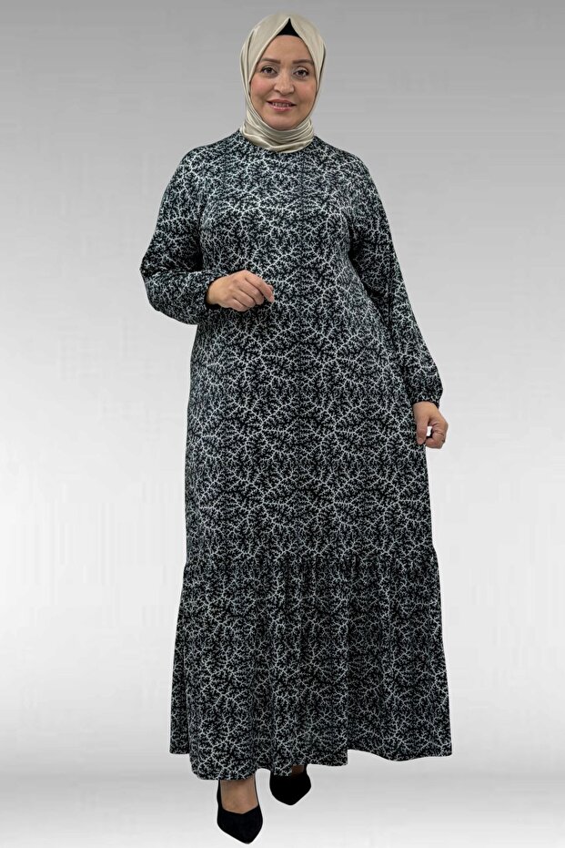 62013 Plus Size Skirt with Ruffle Pattern Micro Dress - Black Branch Pattern