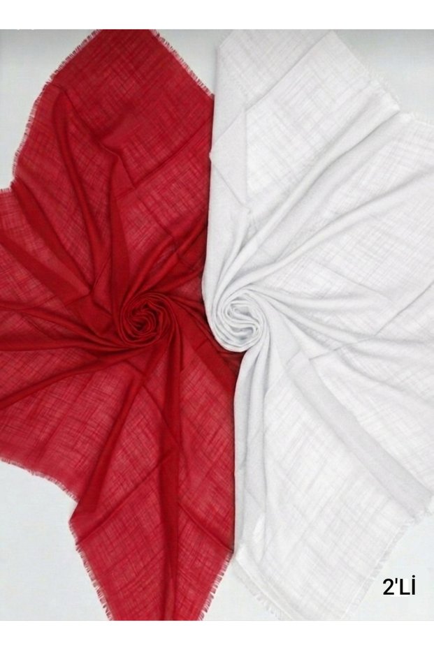 2-Piece Flamed Cotton Anti-Sweat Scarf, Usable in 4 Seasons, 100X100 Cm, White and Red Color Scarf
