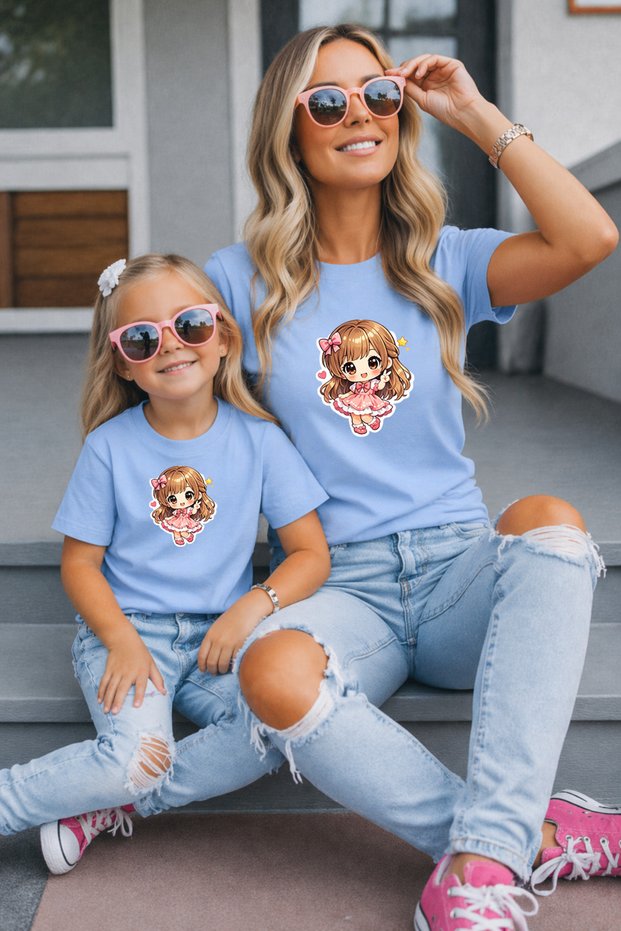 Mother-Daughter Matching Oversize T-Shirt 100% Cotton Printed Comfortable Fit Twin T-Shirt (Single Price)