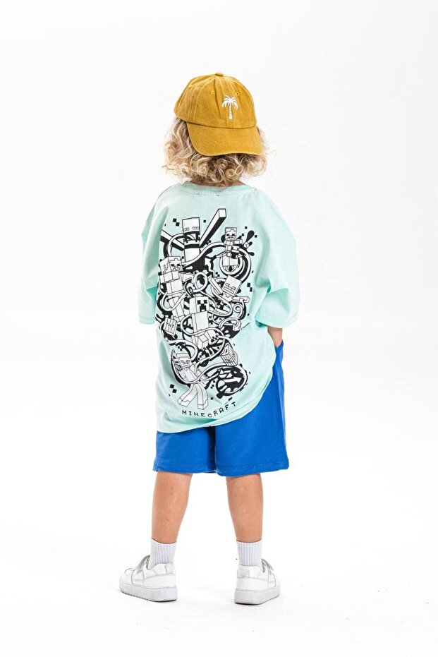 Boy's Creeper Printed Aqua Green T-Shirt and Shorts Bottom Top Set