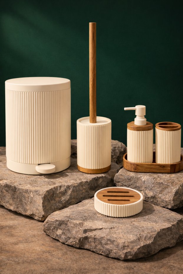 Camellia Cream Bathroom Set Acrylic 6-Piece Round Tr-6479