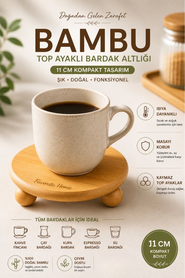 Bamboo Top Stand Coaster 11 cm Natural Wood Presentation Stand Heat Resistant Mini Stand