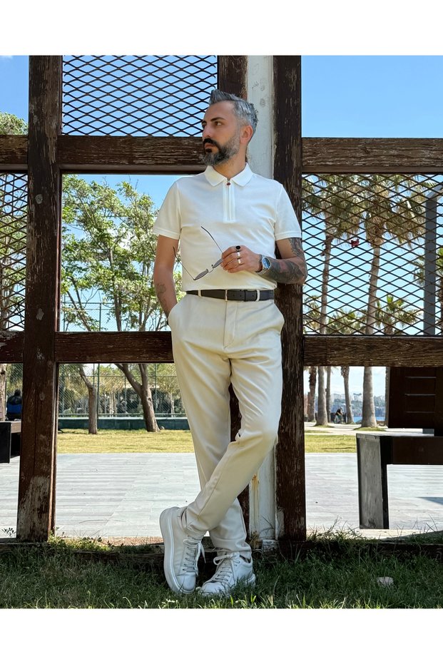 Men's Italian Cut Double Cuffed Old Money Trousers with Side Buttons