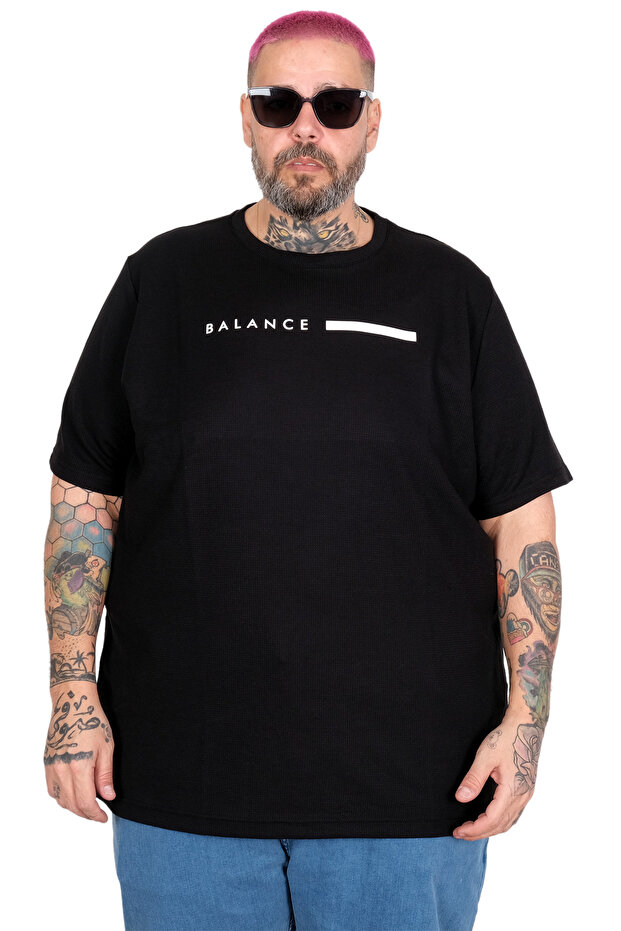 Mode XL Large Size T-Shirt Bıs Balance Waffle U26001 Black