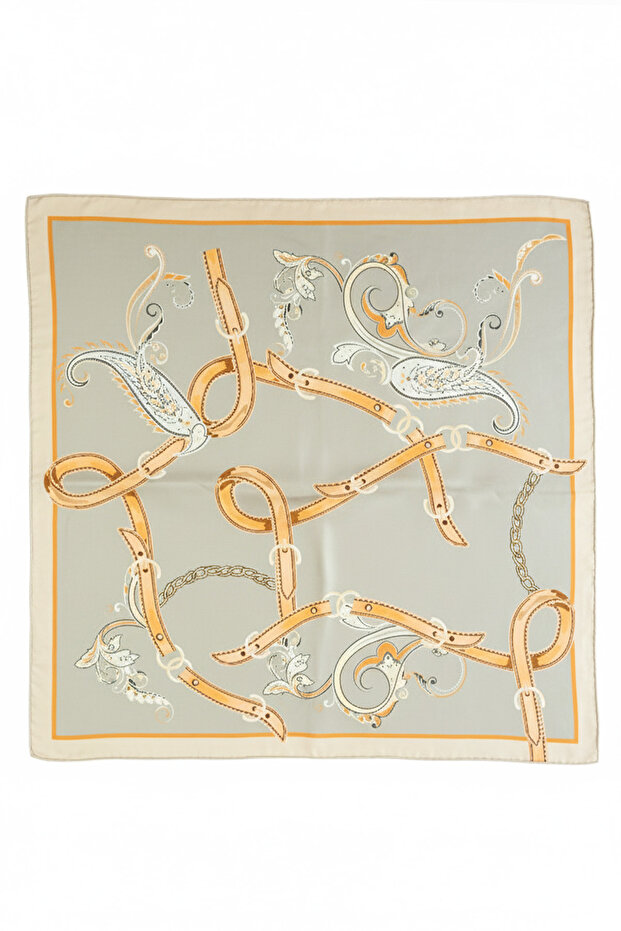 Stone Peach Shawl Patterned Silk Scarf