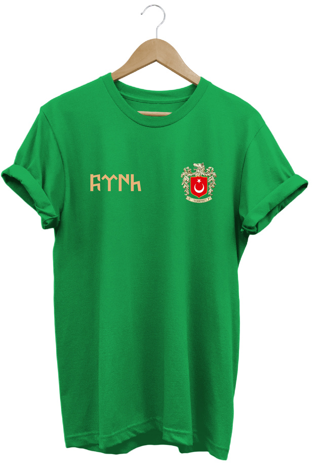 Unisex Anthracite Göktürkçe T-Shirt with Turkish Writing and Turkish Emblem, Crew Neck