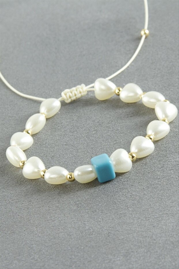 سوار ILKESHOP من اللؤلؤ على شكل قلب (00210) - أبيض