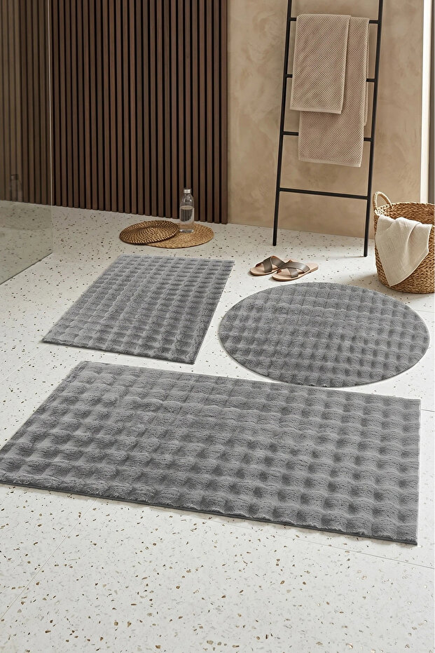 Bath Mat Light Gray Gray Non-Slip Base Plush Bubble 50X50 cm