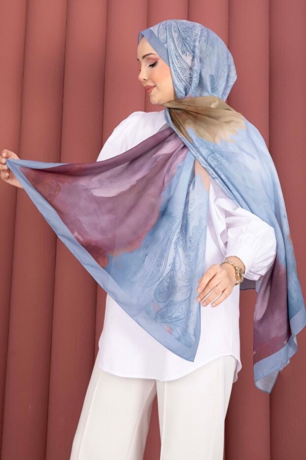 Large Floral Pattern Shawl Series Indigo