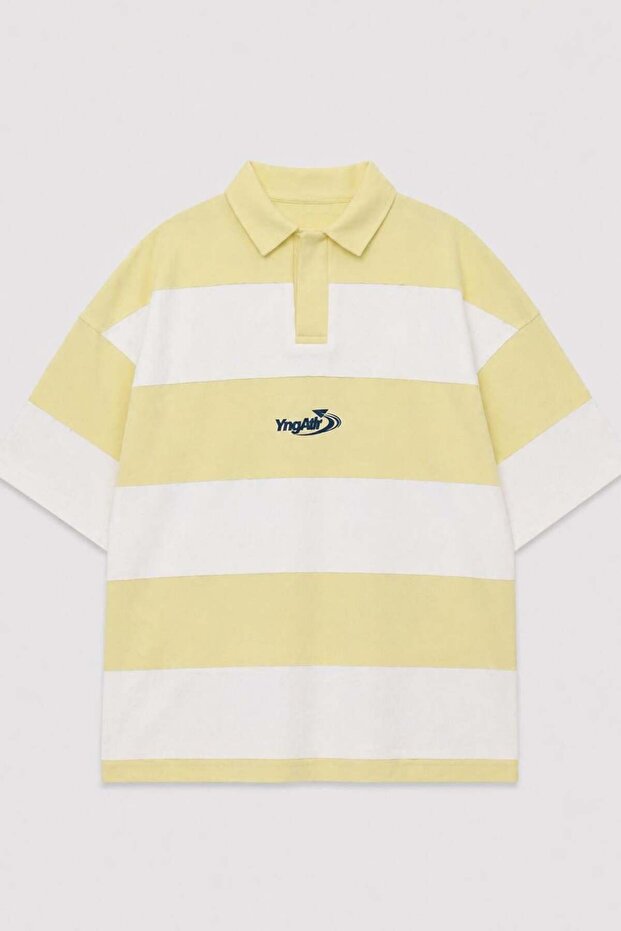 Oversize Rugby Collar Striped T-Shirt Yellow