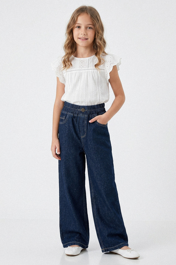 Elastic Waist Stoned Girls' Jeans - 26Y 1744