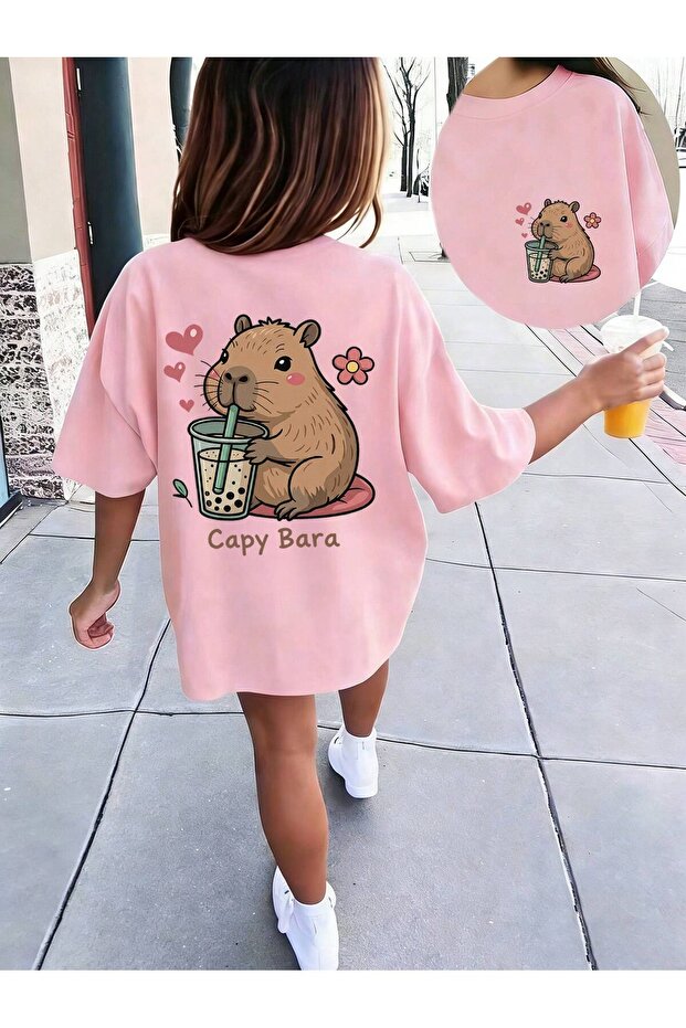 Girl's Capybara Printed Combed Cotton T-Shirt Fun Summer Cotton