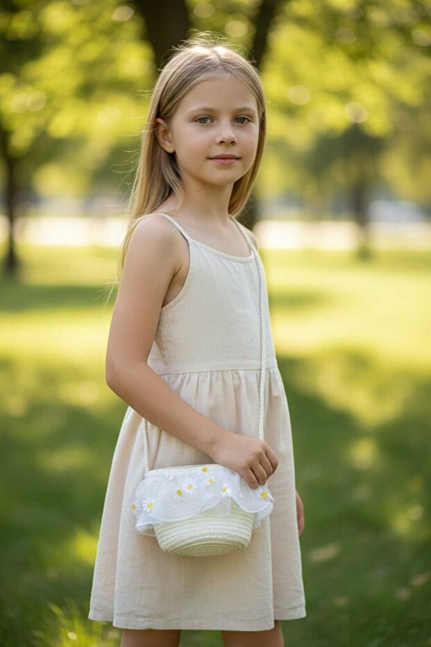 Girl's Tulle Crossbody Straw Bag