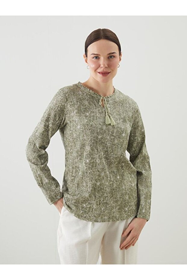 Women's Blouse with Tie-Down Collar Flower