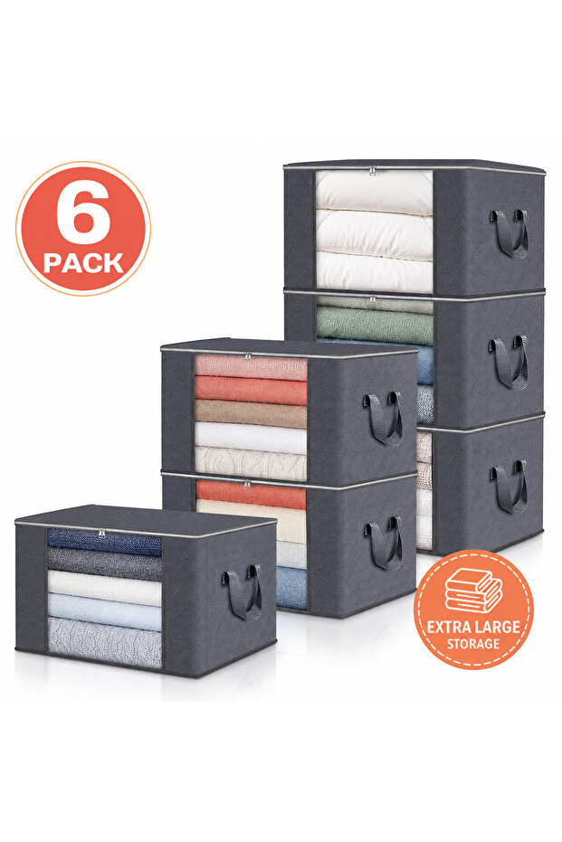 6PCS Gray Clothes Storage Bag,Quilt storage bag, Bed bottom storage bag, large capacity