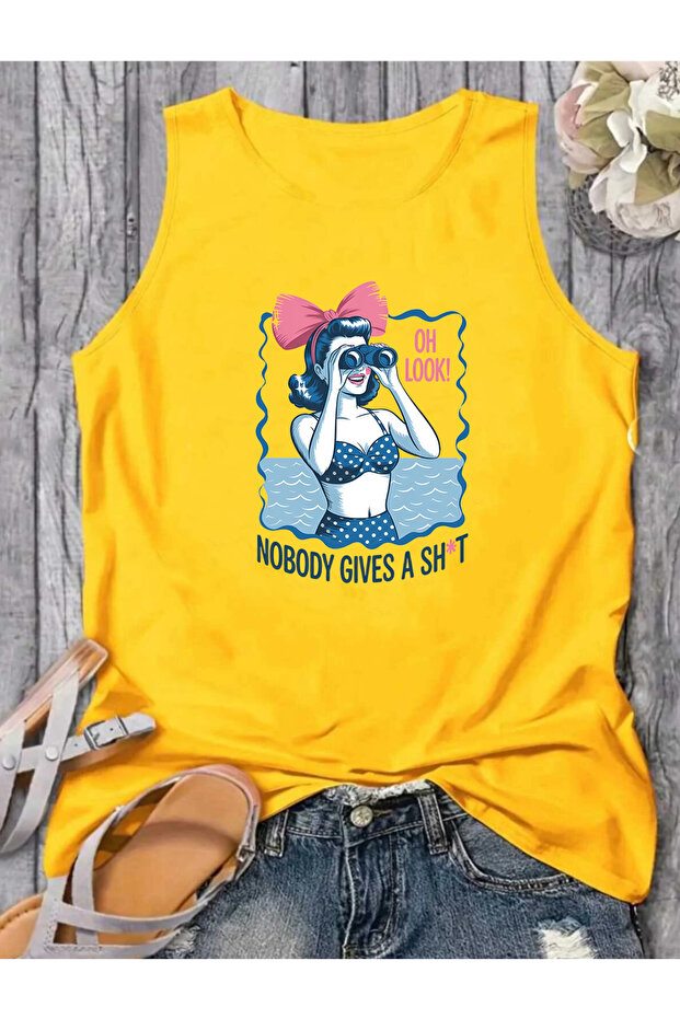Retro Woman Printed Summer Sleeveless Crew Neck Women's Tshirt