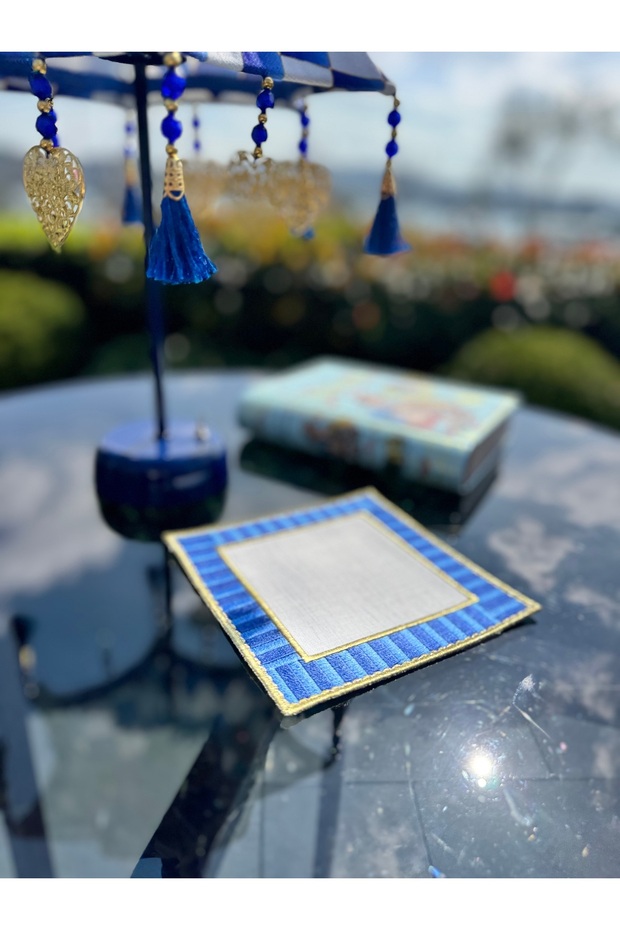 Stick Model Navy Blue Embroidered Presentation Napkin