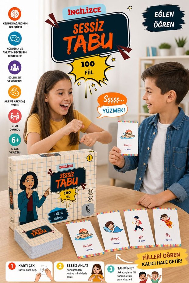 English Silent Taboo Game 100 Verbs | Educational Word Card Game | English Learning Game for Kids and Family