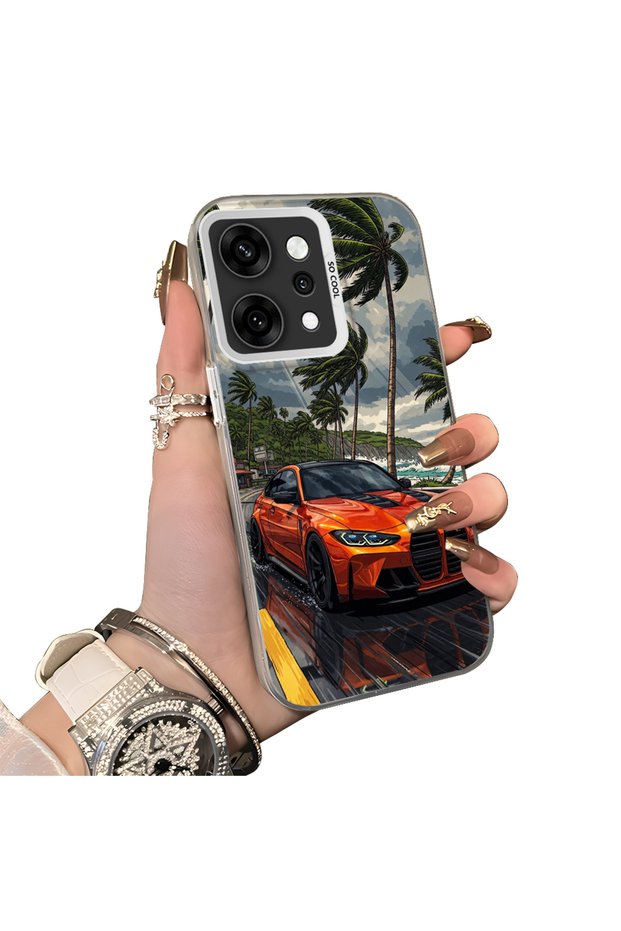 Oppo Reno 14 Pro 5g Compatible Silicone Edge Hard Back Anti-Fall Phone Case Sports Car Patterned