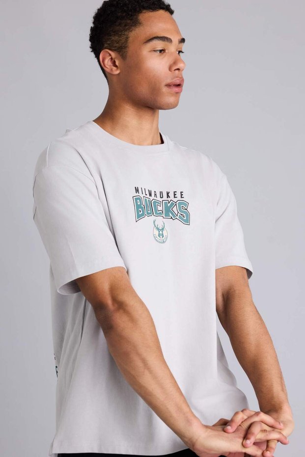 100% Cotton Nba Milwaukee Bucks Overshirt Fit Short Sleeve T-Shirt H3329Ax26Sm