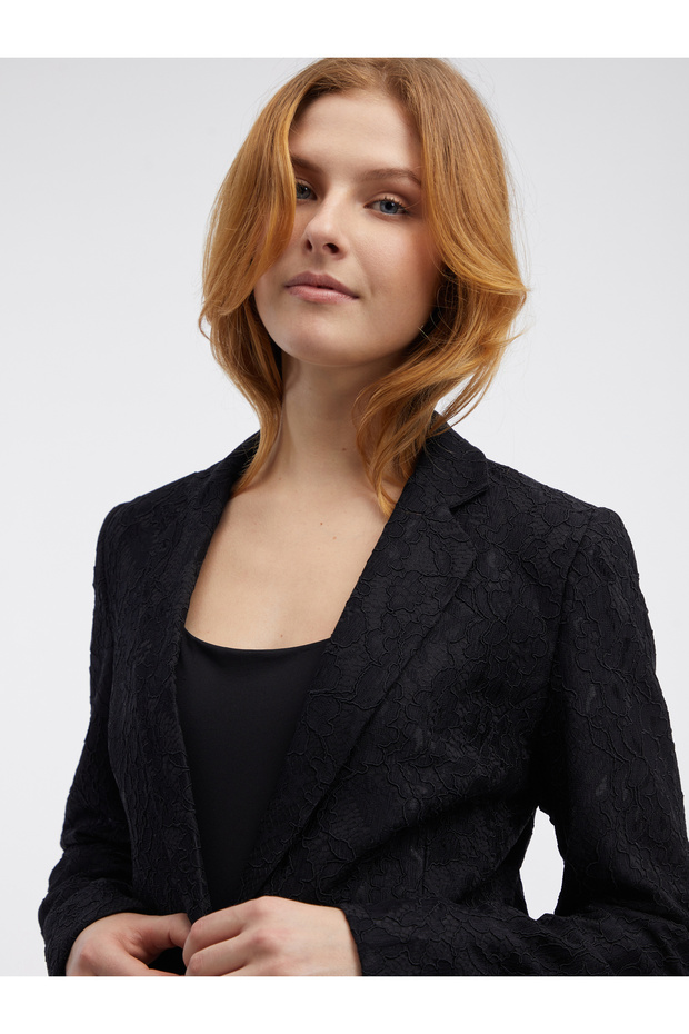 Jachetă neagră de damă cu model - 5