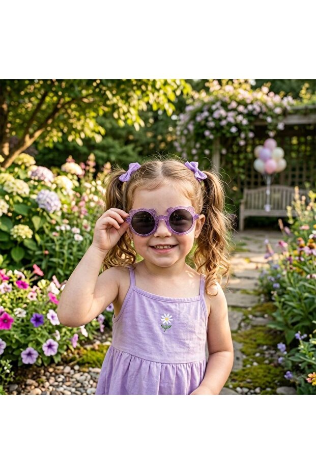 Girls' Glittery Sunglasses Teddy Bear Shaped Purple (Boxed) Uv400 Protected
